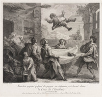 KG 12946
<br/>
Sancho voor gek gezet in de herberg.
<br/>
<em>Aubert, Michel-Guillaume (1704-1757)</em>